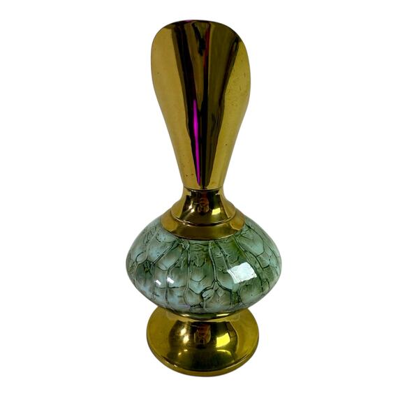 VTG Hand-painted Delft Ware & Brass Ewer Vase 6.25" W.B. Leersum Holland MCM - Picture 4 of 7